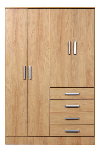 Placard Ropero Dormitorio Melamina 4ptas 4caj Organizador Color Hickory Natural