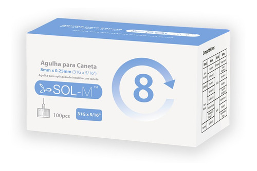 Imagem 1 de 9 de Agulha Para Caneta De Insulina 8mm 31g C/100un