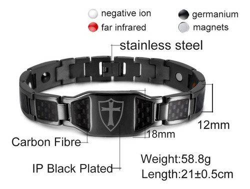 Imagen 4 de 4 de Pulsera Magnetica Acero Titanio Terapia Imanes Cruz Hombre