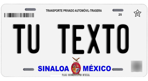 Placas Auto Metalicas Personalizadas Sinaloa Azul