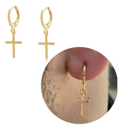 Par Brinco De Argola Cruz Ouro 18k Neymar Ou Segundo Furo