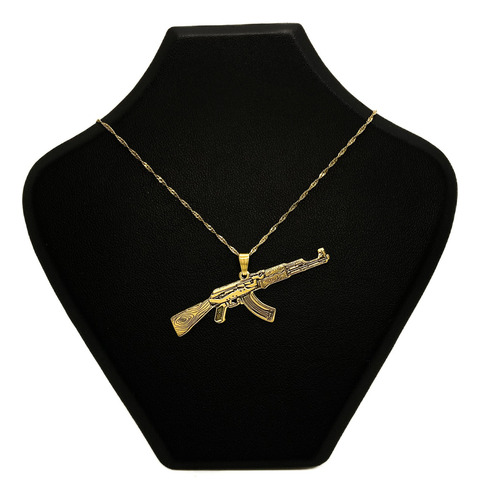 Cadena Y Dije Ak 47 Ametralladora Oro 18k Plata Esterlina Oro 18k 55 Cm