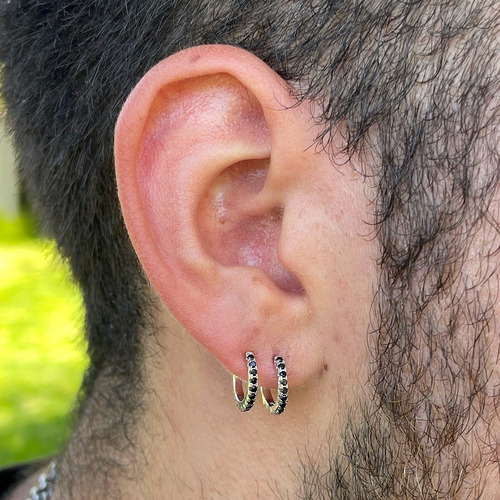 Argollas Negras Dobles Para 1 Perforación Aros Hombre