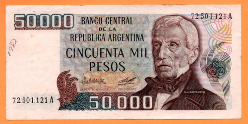 Billete 50000 Pesos Ley, Bottero 2498, Año 1980 Exc Escr.