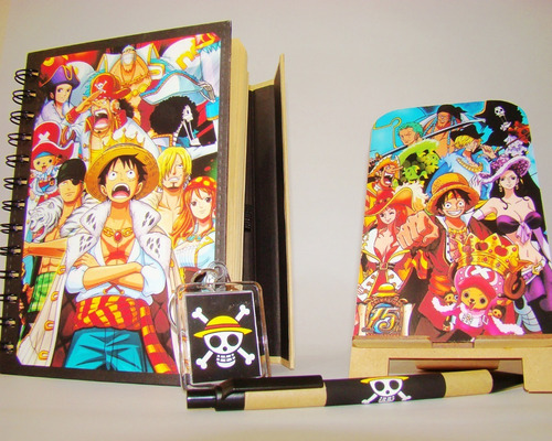 Libreta Anime One Piece, Portacelular, Esfero, Llavero.