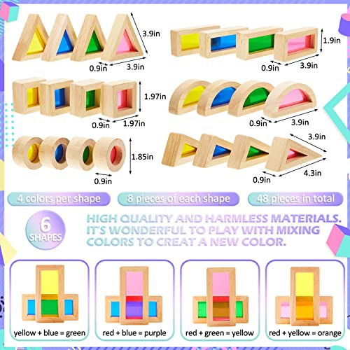 48 Piezas De Bloques De Construcción De Madera Arcoír...