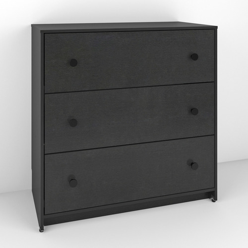 Cómoda - Modena, Mueble Armable Para Ropa De 3 Cajones Negro Liso