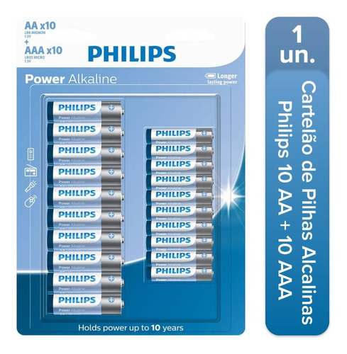 Pilhas Alcalinas Philips 10 Palito Aaa + 10 Pequena Aa