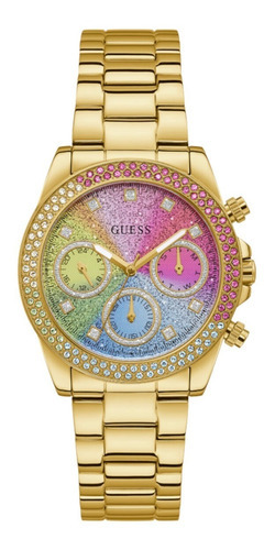 Reloj Guess Para Mujer Relojes Parejas De Dama Originales Color Del Bisel Dorado/arcoiris