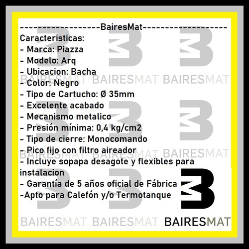 Imagen 3 de 5 de Griferia Monocomando Negro Lavatorio Bajo Arq Piazza 10400ne