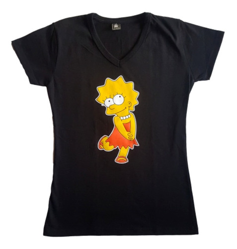 Camiseta Estampada Lisa Simpson  Mujer Negra 100% Algodón