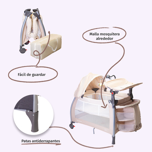Cuna Corral Para Bebé Aeiou C96-a Con Colchón Memory Foam