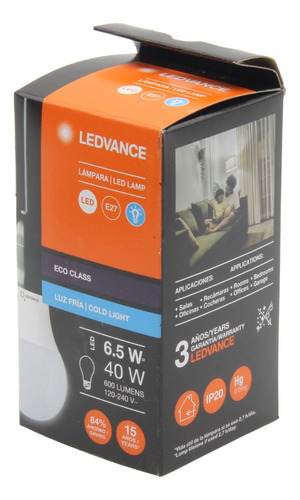 Foco Ledvance Led A40 6.5w 6500k Luz De Día E27