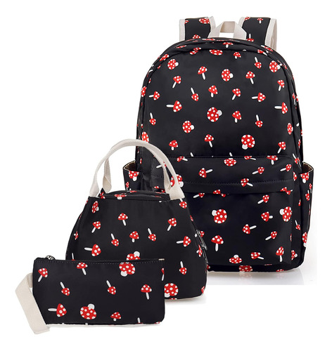 Mochila Escolar Con Diseño Setas, Juego Mochila Niños 3 1, Y