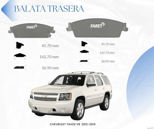 Balata Trasera Chevrolet Tahoe V8 5.3l 2012