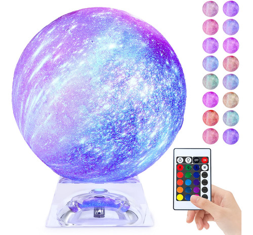 Lámpara Luna Led 6, 16 Colores, Impresión 3d, Control Táctil