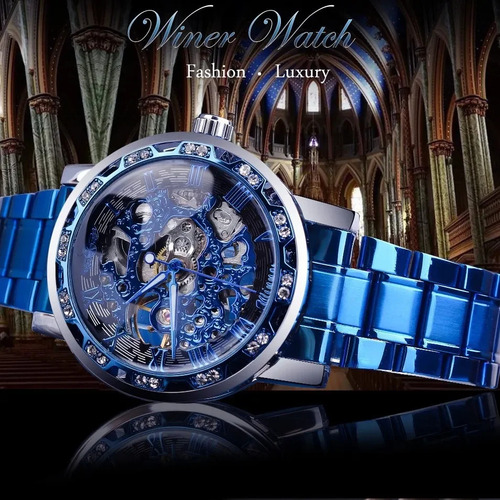 Reloj Mecánico Winner Con Diamantes Huecos Para Hombre