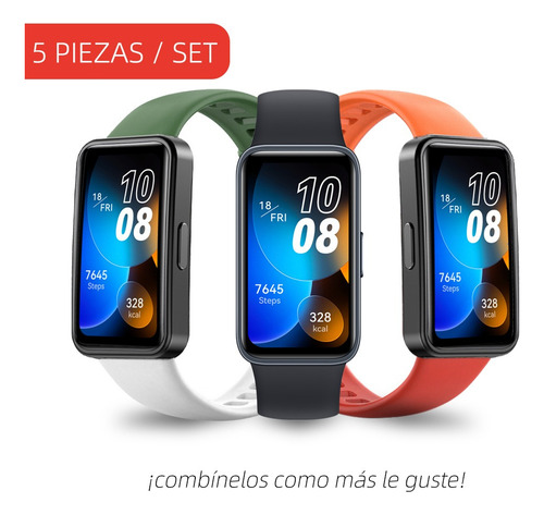5 Correa Silicona Compatible Para Huawei Band 8 + 2 Micas