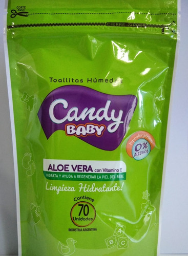 Candy Toallitas Humedas Aloe Vera  Paquete 70u  Pack 6 Unid