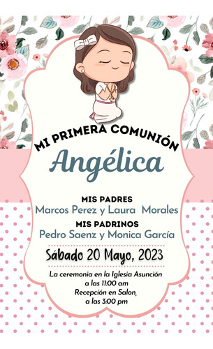 Invitación Primera Comunión Digital Niña Varios Modelos