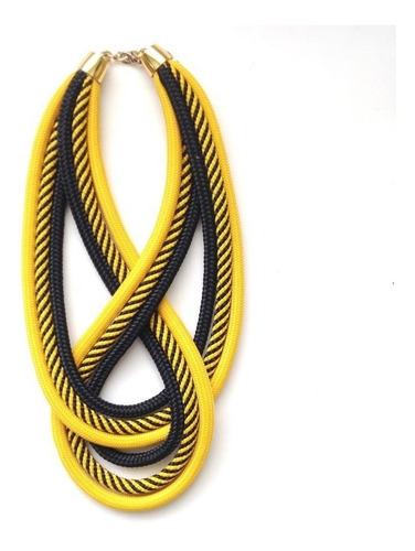 Colar De Corda Mila Amarelo Listra Preto