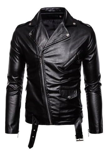 Chaqueta Para Hombre, Corte Ajustado, Para Moto, Piel, Piel,