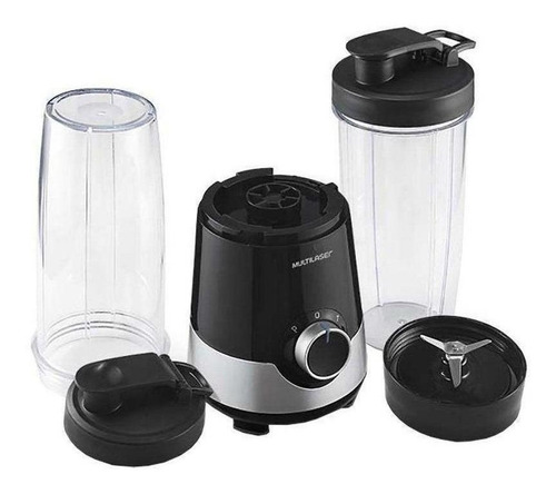 Imagen 3 de 5 de Licuadora portátil Multilaser Shake 800 mL negra y plata con jarra de plástico 220V