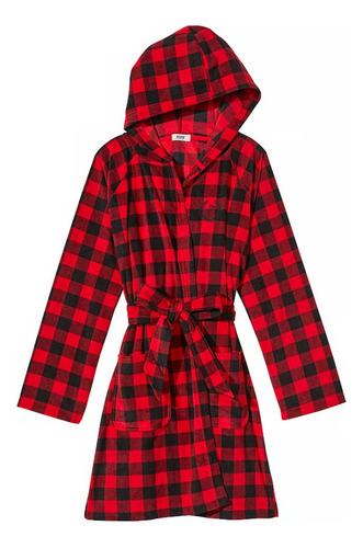 Victoria's Secret Pink Bata Corta Mujer Con Gorro Tela Polar
