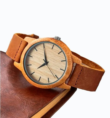 Reloj Bambú Hombre Caballero Estilo Minimalista