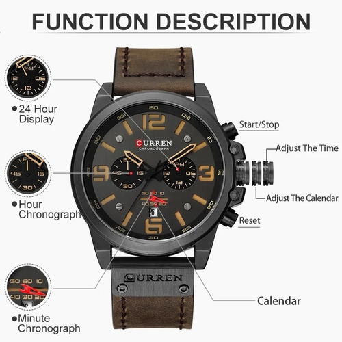 Relogio De Pulso Masculino Esportivo Original Pulseira Couro