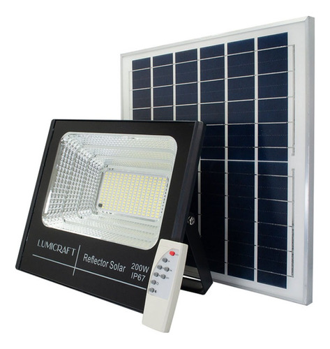 Reflector Led Con Panel Solar Y Control 200w Ip67 Exterior 