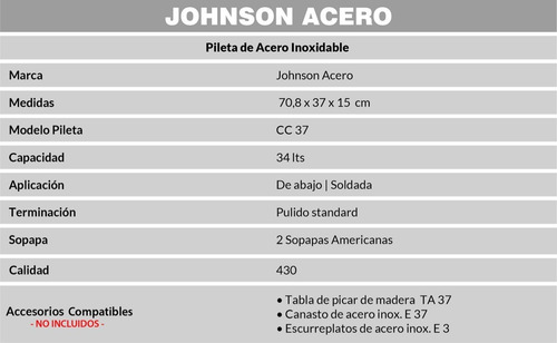 Pileta Bacha Doble Cocina Acero Johnson Cc37
