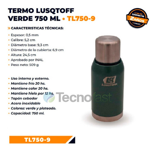 Termo Acero Inoxidable Lusqtoff 750ml + Lata Yerbera