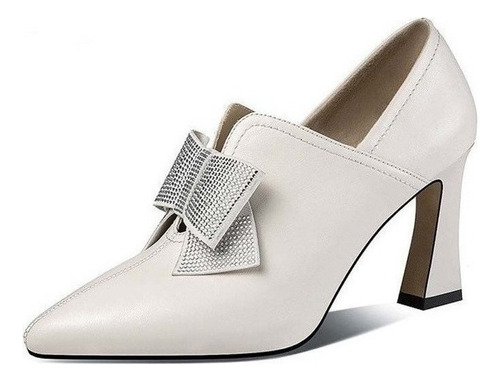 Zapatos De Cuero Pequeños Para Mujer Con Tacón Medio Y Tacón