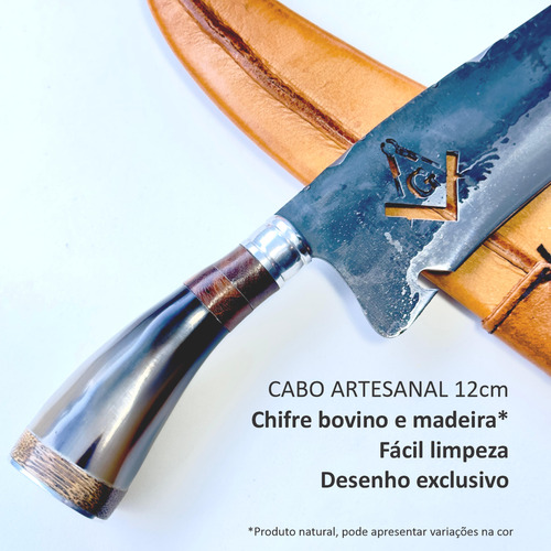 Faca Aço Carbono Maçonaria Luxo Bainha Esquadro E Compasso Marrom