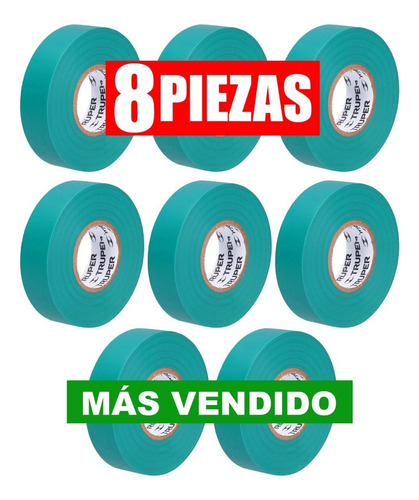 8 Piezas Cinta De Aislar  Verde 9 M X 19 Mm Truper C13511