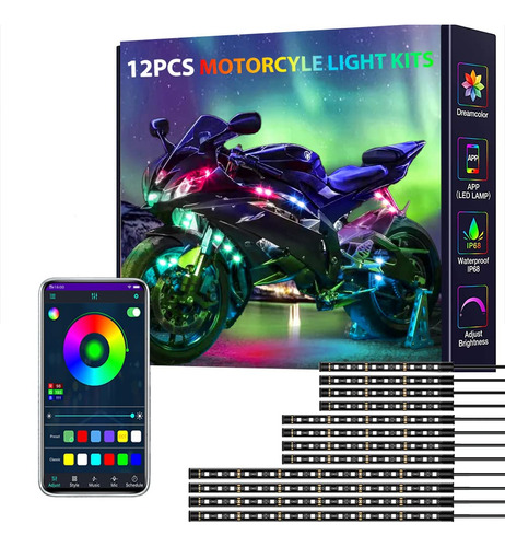 Kit De 12 Luces Led Para Moto Control Por App Multicolor Imp