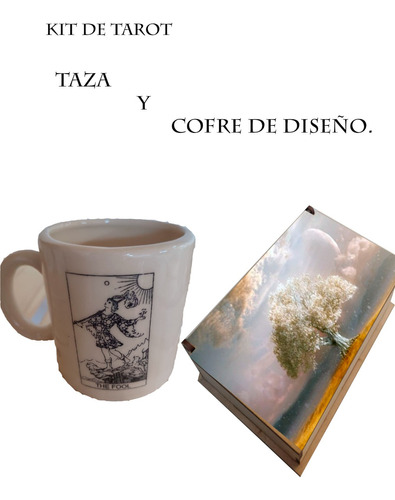 Kit Esotérico, Taza Cerámica Diseño Carta + Cofre Porta Mazo