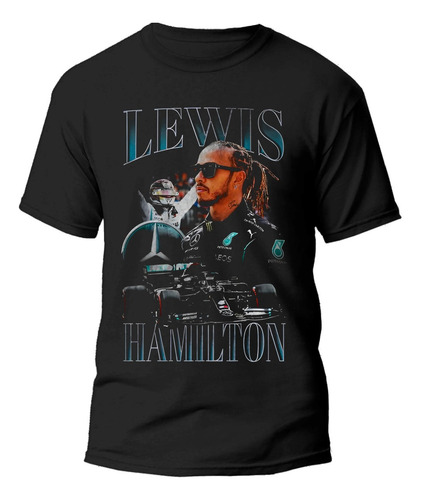 Playera Negra Estampado Formula 1 Lewis 100% Algodón 03