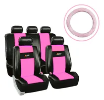 Comprar Funda Cubre Asientos Cuerina Rosa Auto + C\u002F Volante Peluche