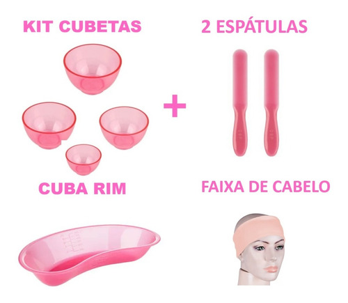 Kit 4 Cubetas Potes + 2 Espátulas + Cuba Rim + Faixa Cabelo