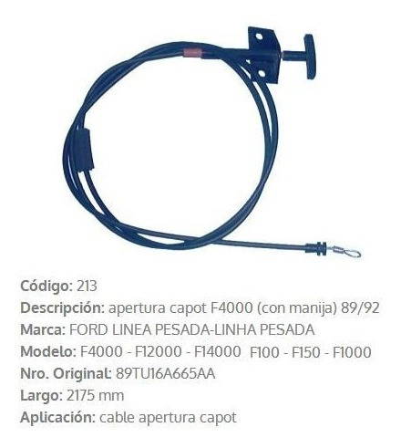 Cable De Capot Ford F1000/f4000/f12000 2175mm