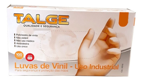 300 Luvas Vinil Talge Sem Pó Uso Industrial P, M, G - 3 Cx