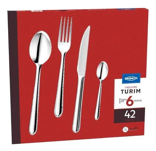 Faqueiro Aço Inox Polido Turim 6 Pessoas 42 Pcs Brinox Cor Sem Cor