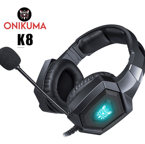 Audífonos gamer Onikuma K8 negro con luz rgb LED