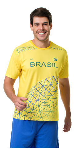 Camiseta Elite Brasil Letter Masculino - Amarelo E Verde