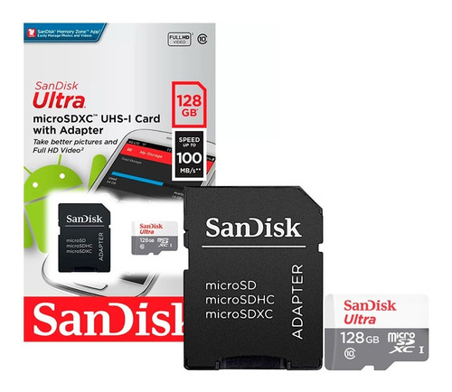 Cartão De Memória 128gb Micro Sd Sandisk Ultra Classe 10 Sdxc Sdhc 80mb/s 533 Vezes Mais Rápido