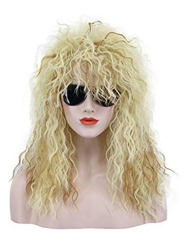 70s 80s Metal Rocker Wig Mens Mujer Mujer Larga Rubia R...