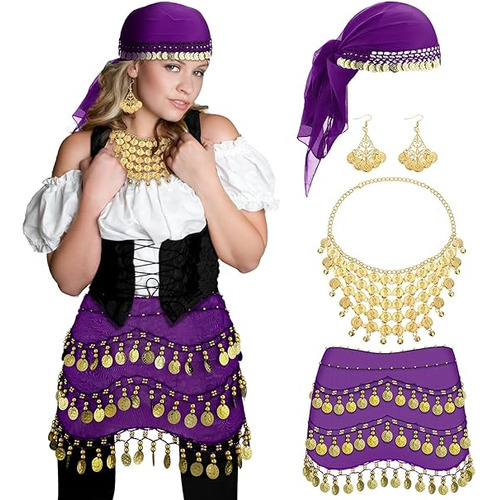 4 Piezas Disfraz Pirata Para Mujer Accesorios Gitanos Danza