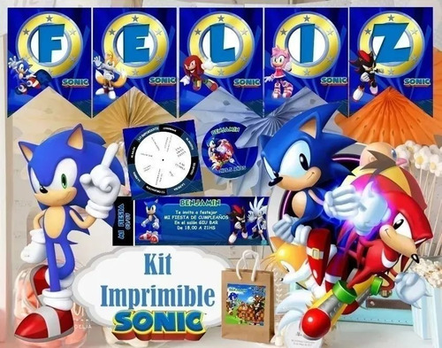 Imagen 1 de 8 de Kit Imprimible Sonic Cumpleaños Candy Bar Fiesta Cotillon